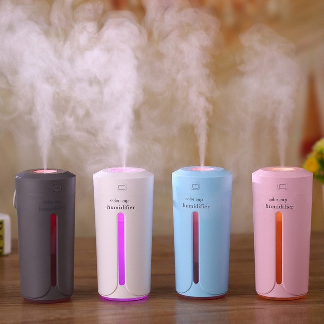 Máy KHUẾCH TÁN TINH DẦU cho gia đình và xe hơi 230ml - Máy PHUN SƯƠNG Công nghệ siêu âm, Cổng USB, LED 7 màu