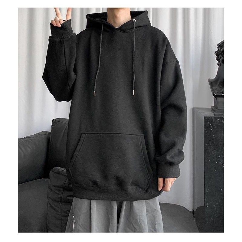 Áo hoodie màu đen nỉ ngoại from rộng