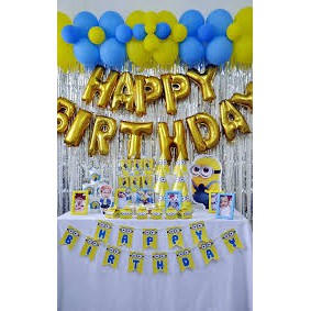 Set chữ Happy Birthday+ 2 rèm kim tuyến+ 50 bóng nhũ+ 2 ngôi sao,bơm,keo, ruy băng