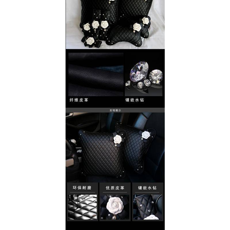 Gối Tựa Đầu Tựa Lưng Trên Xe Hơi Hình Hoa Chanel, Đính Đá Sang Trọng