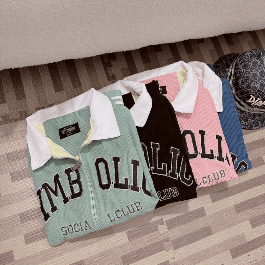 Áo Khoác Nhung Nữ Cổ Bẻ Thêu Logo 2 Lớp Form Rộng Mặc Đẹp Hot Trend NEW UNISEX