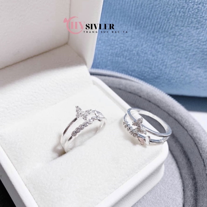 Nhẫn bạc nữ CHY SILVER hồ điệp nhẫn kép đính đá bạc ta