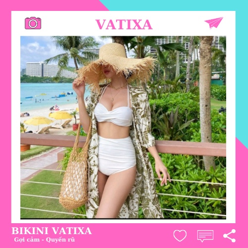 Bikini nữ đồ bơi đi biển 2 mảnh xoắn nhún cạp cao VATIXA BKN99