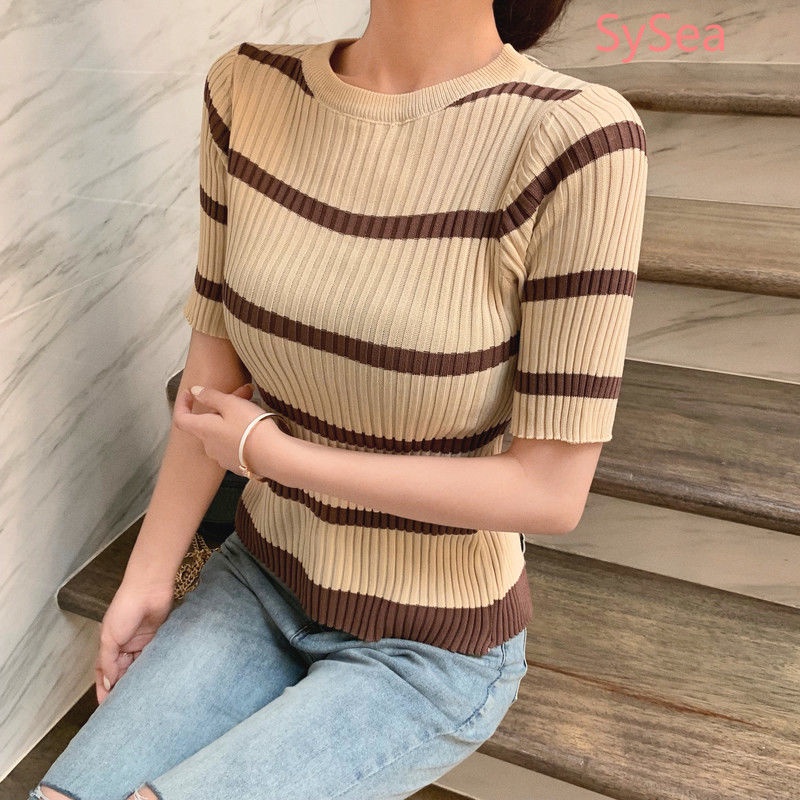 Áo Dệt Kim Hở Lưng Kẻ Sọc Thời Trang Mùa Hè Cho Nữ