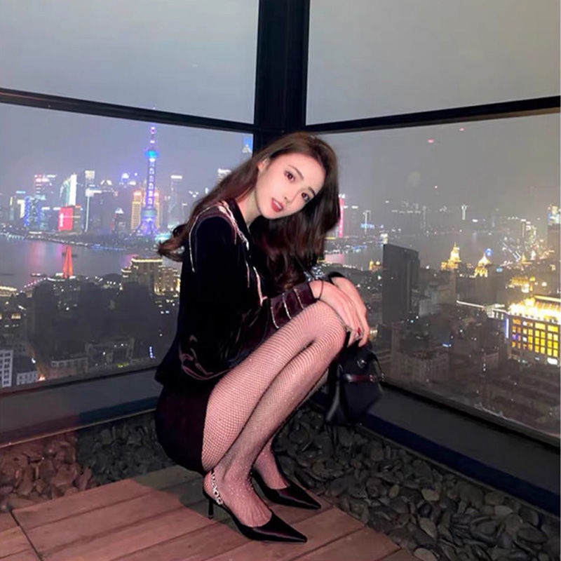 ❈☄✇Giày Cao Gót Mũi Nhọn Đính Đá Thời Trang Xuân Hè Quyến Rũ 2022 Cho Nữ