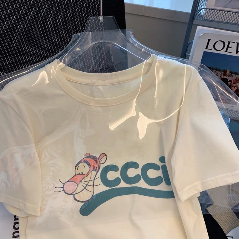 Áo Thun Dáng Rộng Họa Tiết Hoạt Hình Đơn Giản Thời Trang Mùa Hè Cho Nữ