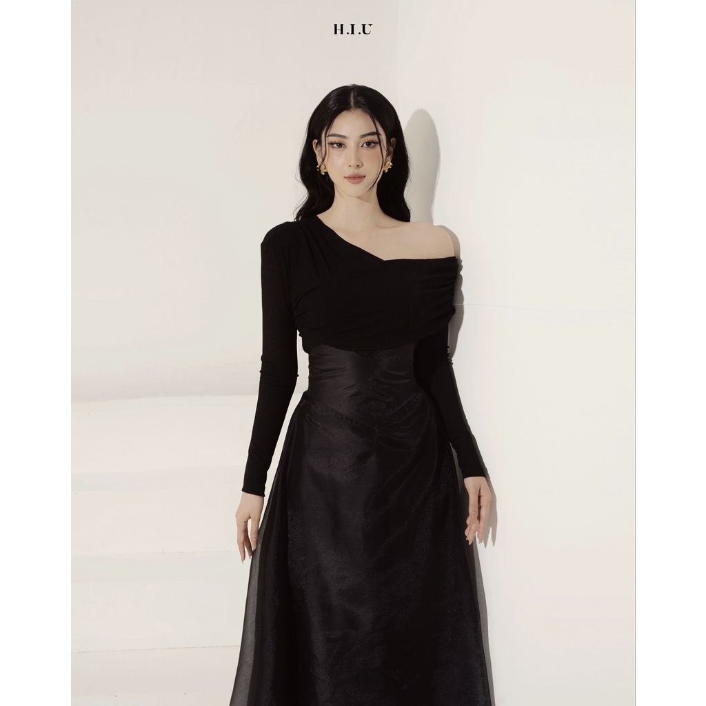 Chân váy nữ voan midi Ema skirt H.I.U Fashion , thiết kế sang trọng 2 lớp dáng dài cạp đai cao HIU design