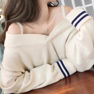 Áo len mix dây lệch vai cổ v chất đẹp [ORDER]