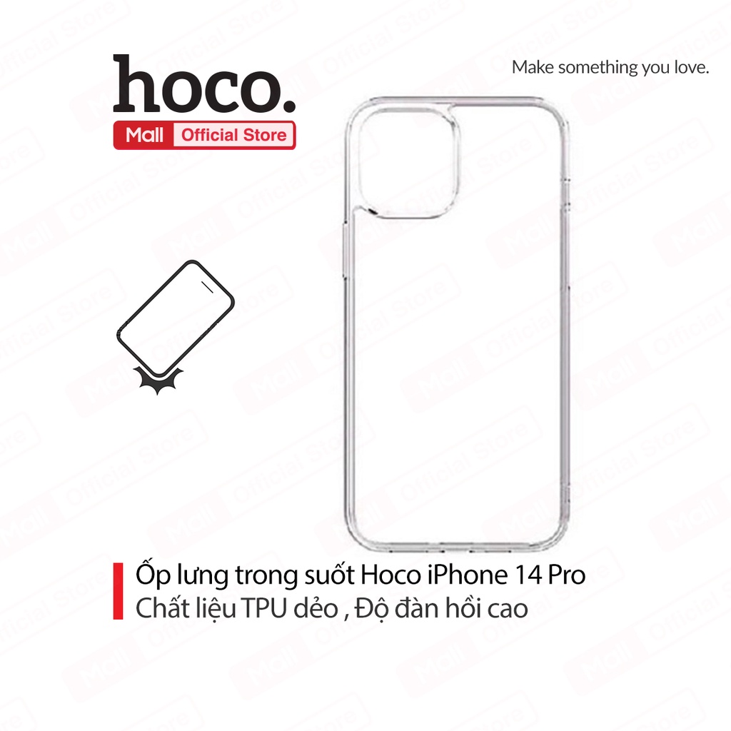 Ốp lưng TPU dẻo trong suốt Hoco mỏng, độ đàn hồi cao cho iPhone 14 Pro