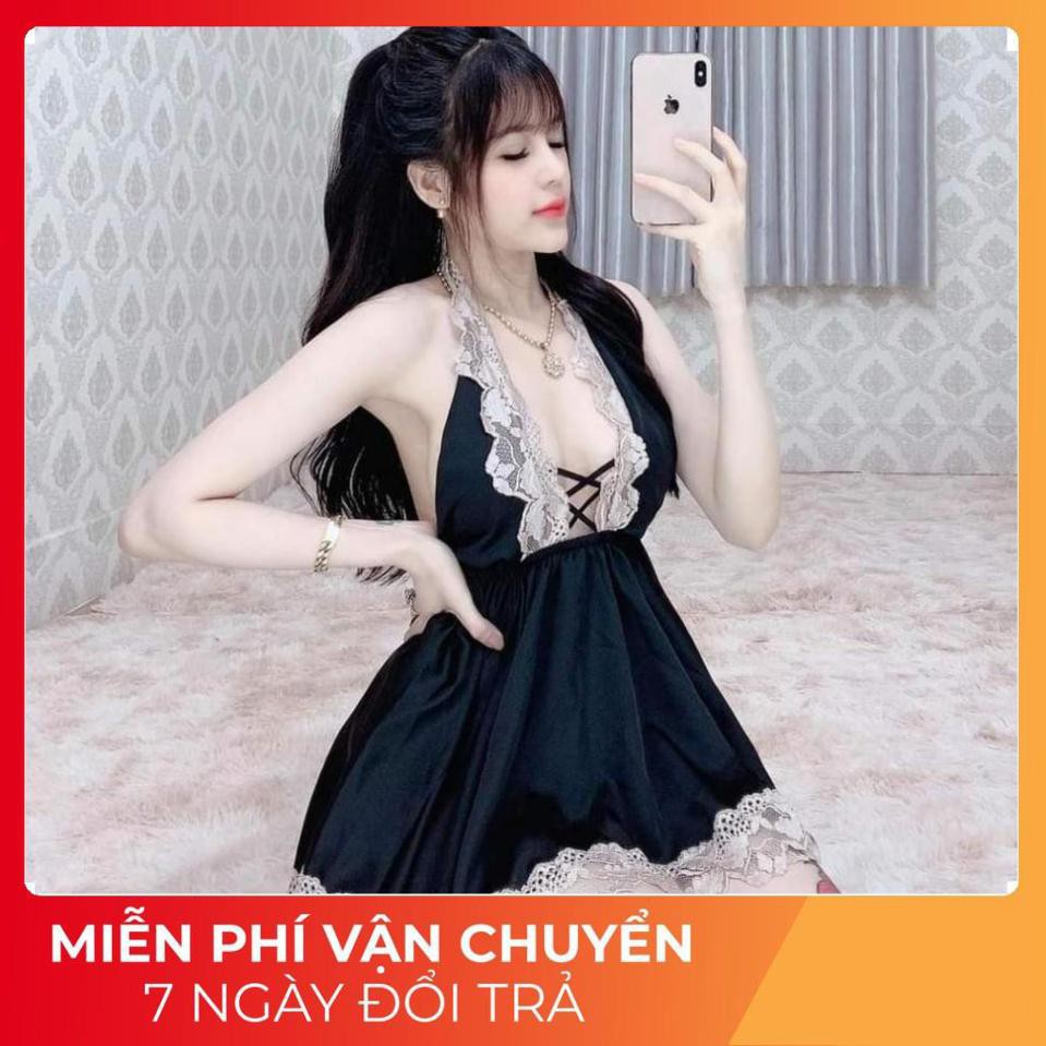Váy Ngủ Nữ, Váy Ngủ Sexy Yếm Kèm Quần Vải Satin Cao Cấp <60kg Xịn Sò | BigBuy360 - bigbuy360.vn