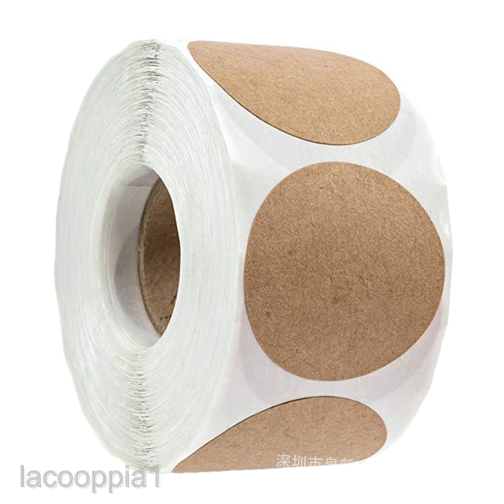 Cuộn 500 miếng dán giấy kraft hình tròn màu nâu 25mm