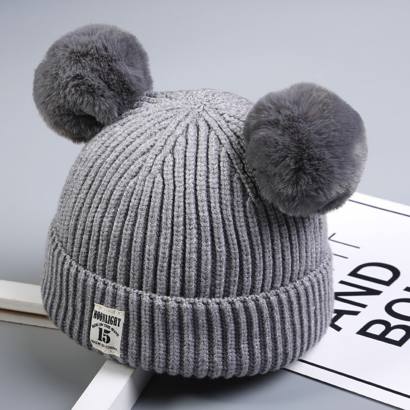 Soft Warm Wool Kupluk Hat with Pom-pom Ball Decoration for Babies / Boys / Girls
