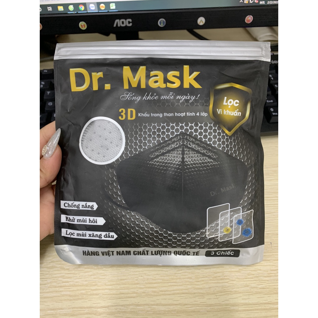 Túi khẩu trang Dr.Mask than hoạt tính 4 lớp 3D S3 3 chiếc
