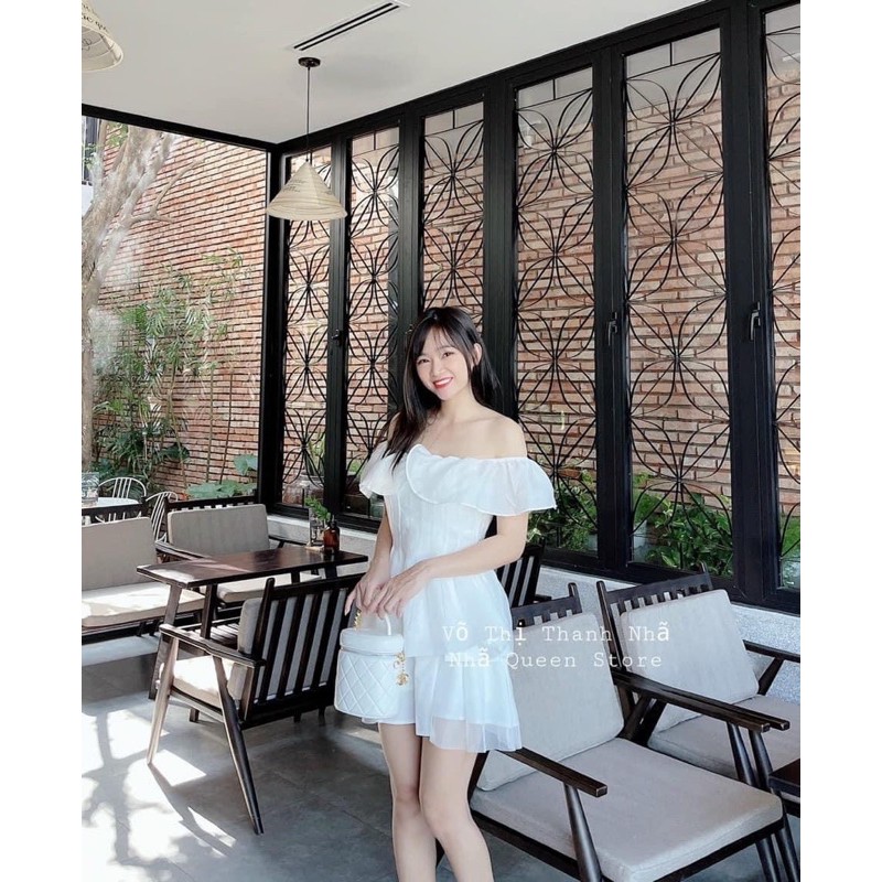 Set áo peplum rớt vai + short phối lưới nè