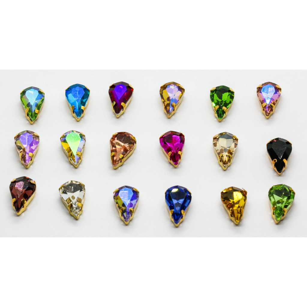 Set 10 hạt đá giọt nước nhọn đế vàng 6*10 mm 8*13mm Cici Handmade chuyên hạt đá hạt pha lê hạt cườm hạt trang sức tự làm