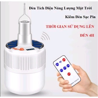 Bóng đèn led sạc tích điện v51 60w có remote - bóng đèn tích điện năng lượng mặt trời có móc treo