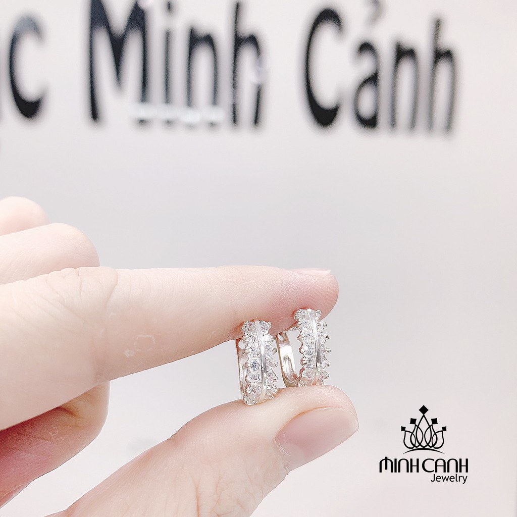 Bông Tai Bạc Khóa Bấm Viền Đá - Minh Canh Jewelry