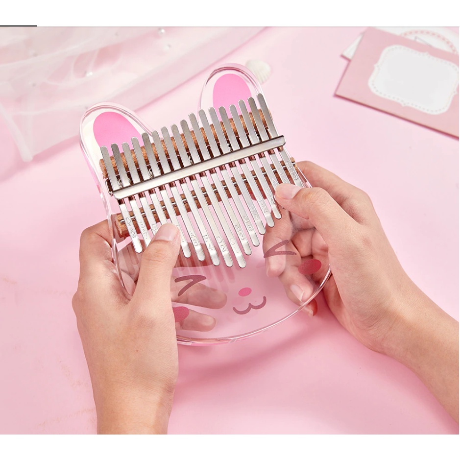 Đàn kalimba trong suốt pha lê BX001S 17 phím Tonic hình thỏ hồng nháy mắt - Fullbox Hàng chính hãng