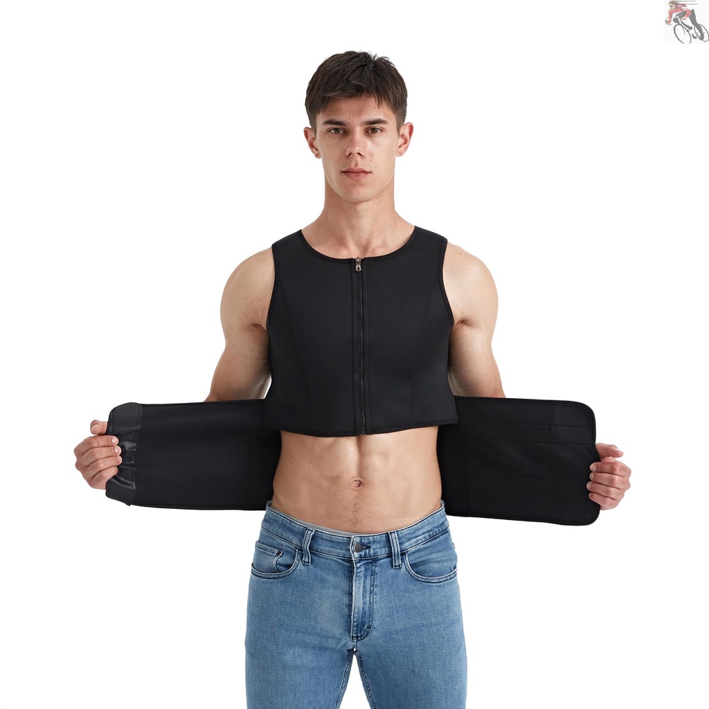 Men Neoprene Body Shaper Waist Trainer Suit Slimming Vest Weight Loss Shirt Workout Sports Shapewear