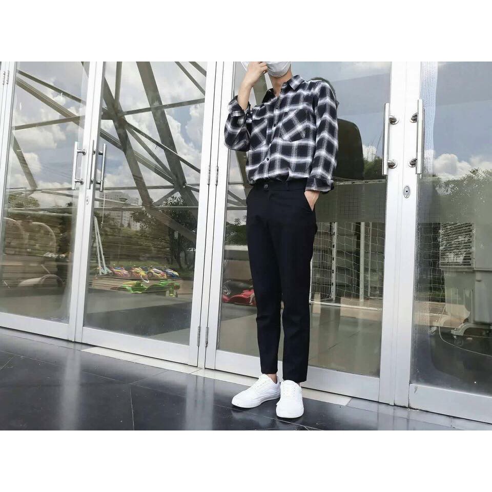 Áo Flannel sơ mi sọc caro đen trắng | BigBuy360 - bigbuy360.vn