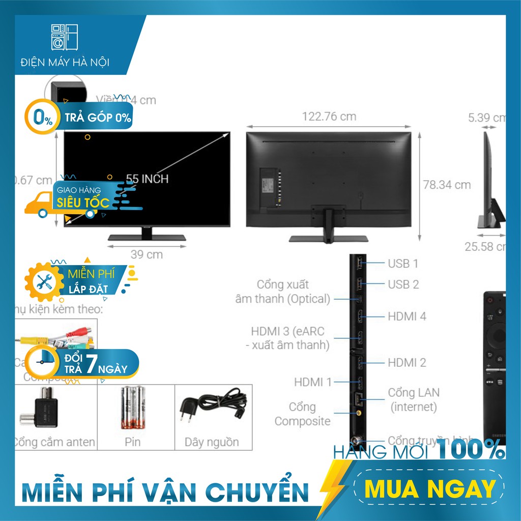 Smart Tivi Samsung 4K QLED 55 inch QA55Q80TA (2020) - Hàng chính hãng (Miến phí vận chuyển HN và HCM)