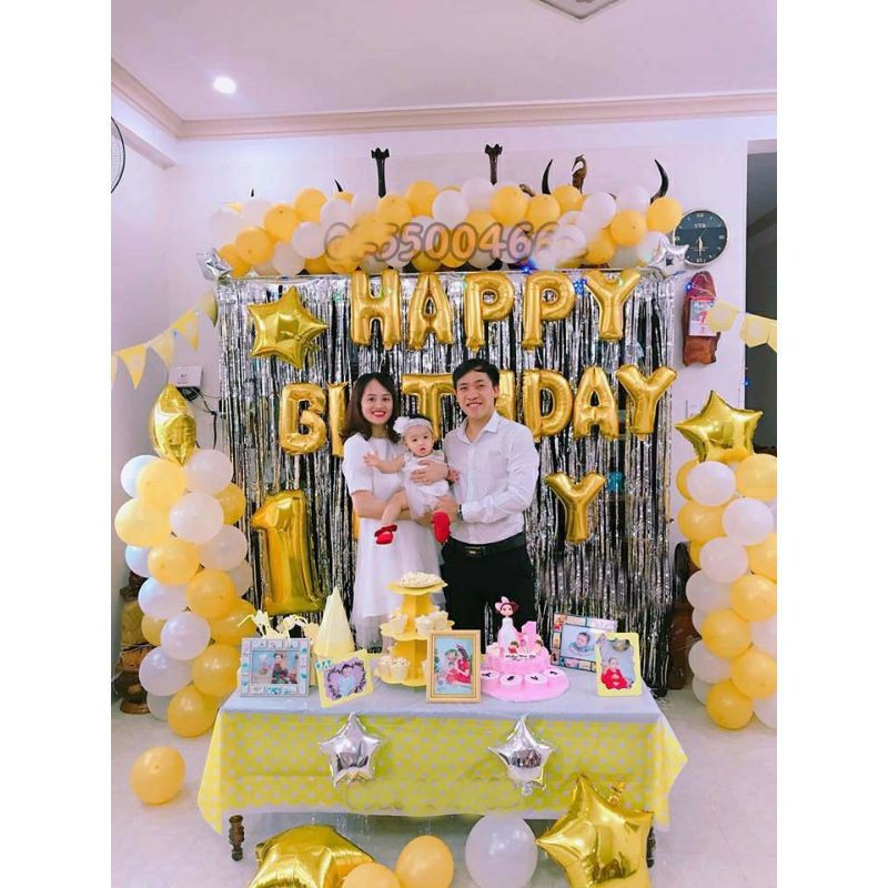 Set Trang Trí Sinh Nhật ⚡️𝐅𝐑𝐄𝐄 𝐒𝐇𝐈𝐏⚡️60 bóng bay sinh nhật, chữ happy birthday, em bé, rèm tua rua [Kèm bơm, băng dính]