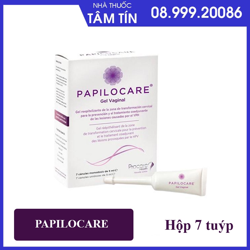 PAPILOCARE® Gel phụ khoa tăng đào thải HPV, phục hồi và dự phòng sang thương cổ tử cung do HPV- Hộp 7 tub
