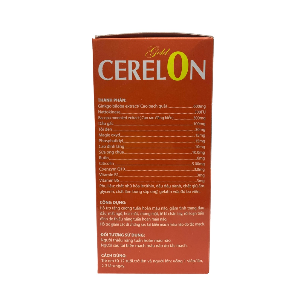 Viên uống bổ não CERELON GOLD giảm đau đầu, mất ngủ, hoa mắt chóng mặt  - Hộp 100 viên