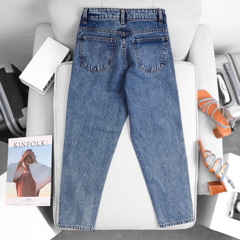 Quần Mom Jeans Nữ Lưng Cao Màu Xanh Đậm M-03E