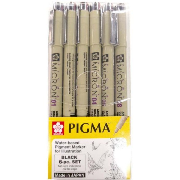 [Sakura] Pigma Micron Set 6 bút liners màu đen