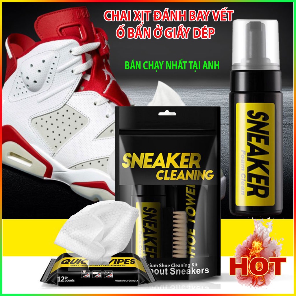 FreeShipCombo Bộ kit vệ sinh giày Sneaker Cleaning 150ml và xịt khử mùi Shoes Deodorant 100ml,vệ sinh vết ố ở giày dép