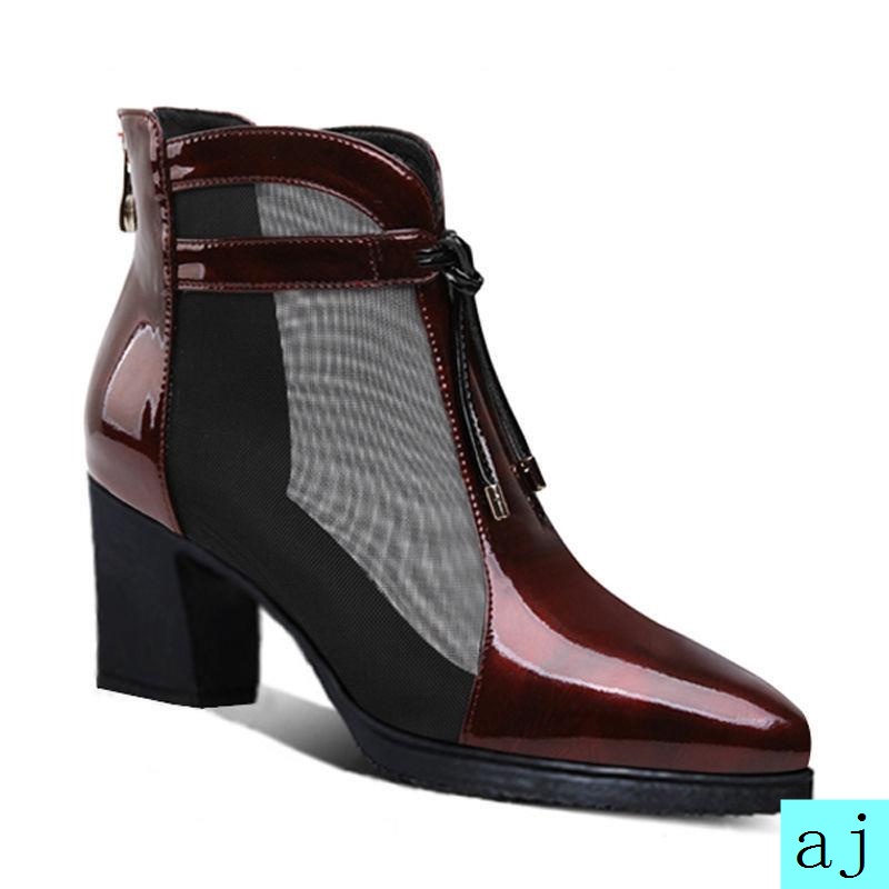 Đôi giày bốt bằng da cổ thấp đế dày phối lưới thoáng khí thời trang xuân hè cho nữ 2021