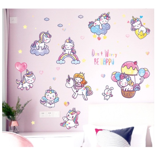 Decal giấy dán tường mẫu Kỳ Lân kẹo ngọt dễ thương cho bé