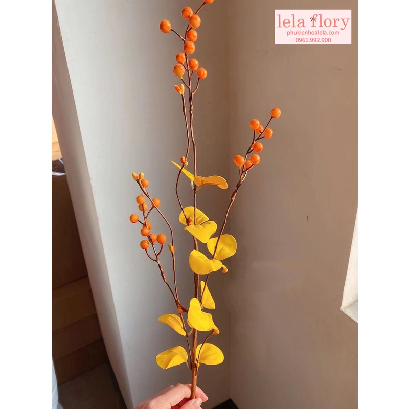 Cành đào đông giả có lá nhiều màu, hoa trang trí, decor nhà cửa - HOG0006