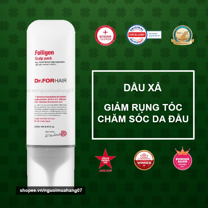 Dầu Xả / Kem Xả Dưỡng Tóc Dr FOR HAIR Giảm Rụng Tóc Dr.FORHAIR Folligen Scalp Pack 250ml