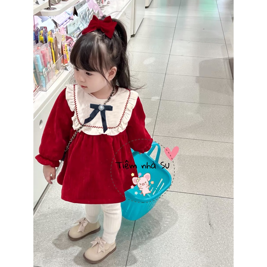 [TẶNG NÓN NOEL] Váy nhung màu đỏ (08-18kg) cho bé diện Tết , chanh xả tiểu thư là đây chứ đâu - TIỆM NHÀ SU