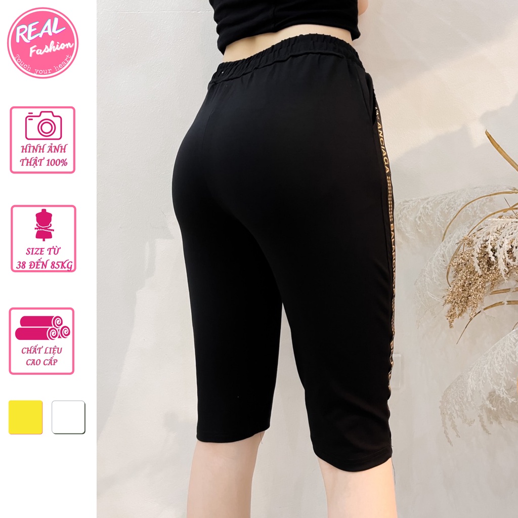 Quần ngố nữ, quần lửng nữ dáng jogger thể thao phối sọc chất cotton xuất khẩu ,co giãn cực tốt - Real Fashion
