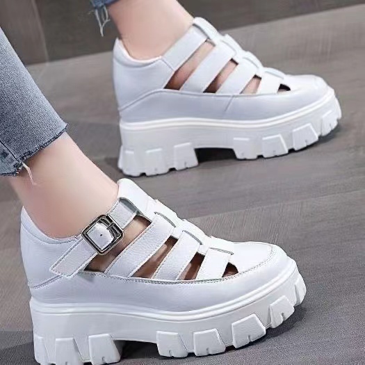 Giày Sandal Da Đế Dày 5cm Thoáng Khí Phong Cách La Mã Thời Trang Mùa Hè Cho Nữ