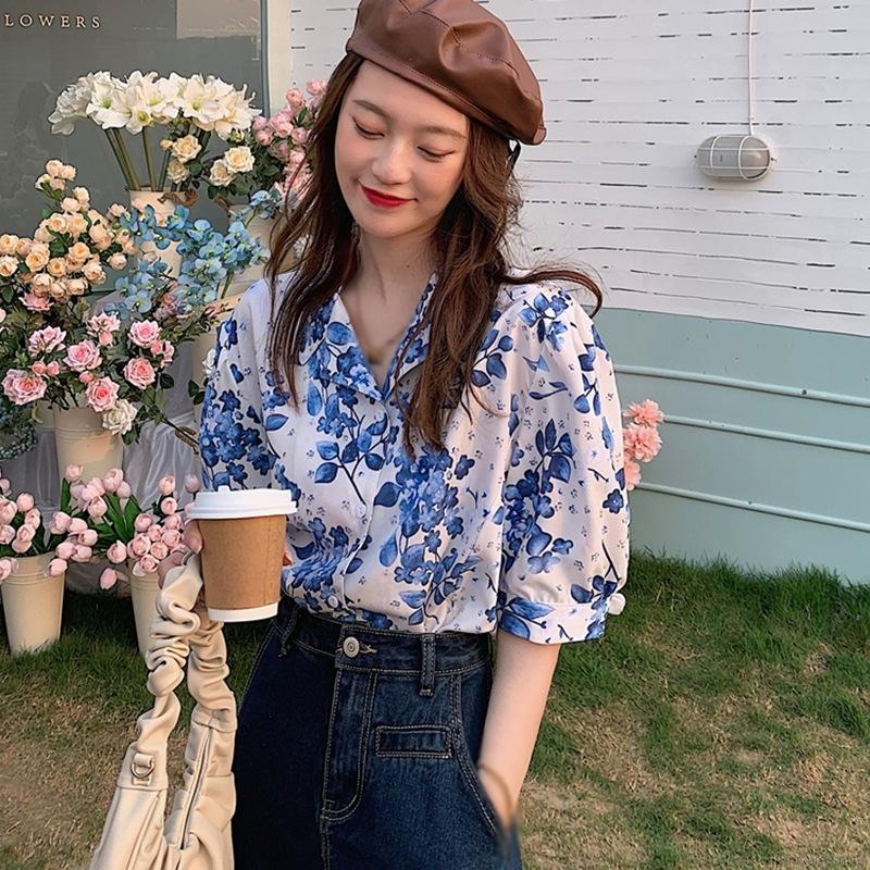 Áo Kiểu Chất Chiffon Hoạ Tiết Hoa Thiết Kế Dáng Rộng Che Khuyết Điểm