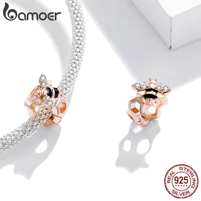 Hạt Charm Bamoer BSC371 Hình Chú Ong Nhỏ Màu Vàng Đồng Bằng Bạc 925 Thật Dùng Để Làm Vòng Tay Nữ