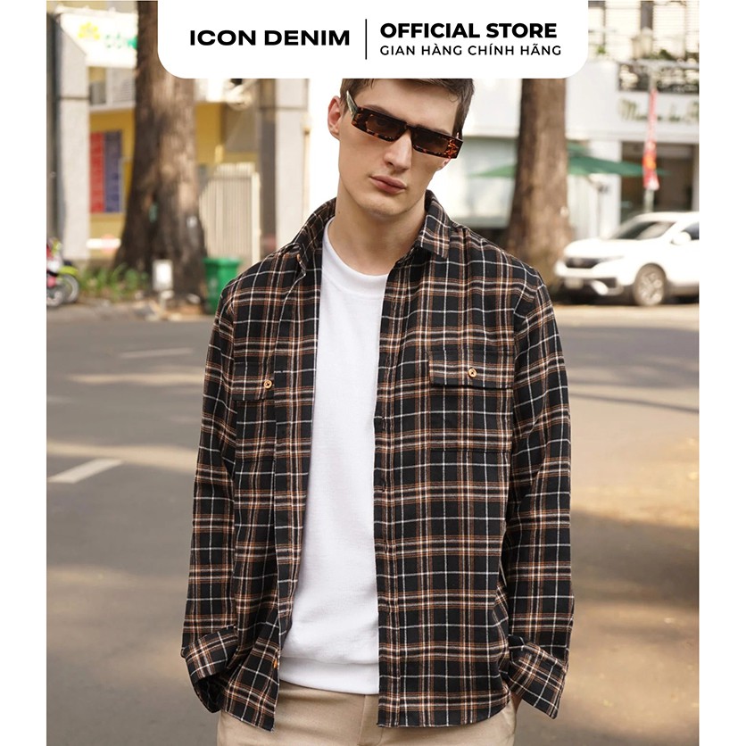 Áo Sơ Mi Nam ICON DENIM Flannel Có Túi Black & Blue Plaid | BigBuy360 - bigbuy360.vn