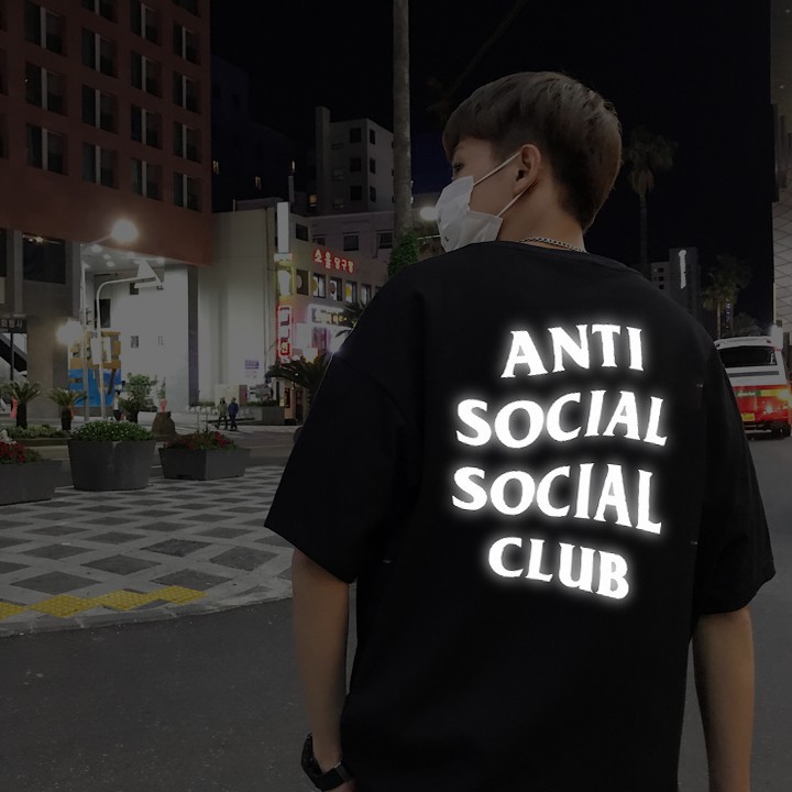 Áo thun tay lỡ ANTI SOCIAL PHẢN QUANG, áo phông phong cách streetwear màu đen