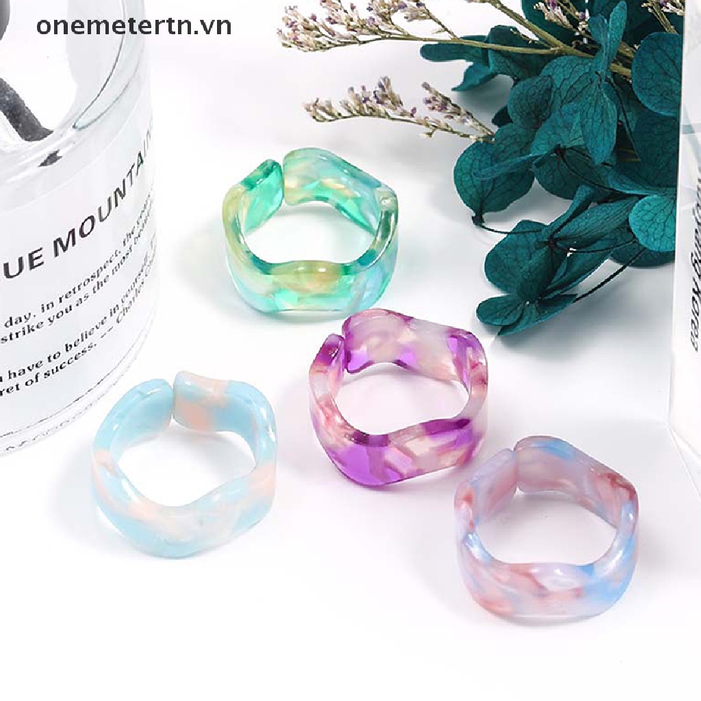 Nhẫn Acrylic Đính Đá Pha Lê Hình Vuông / Tròn Đơn Giản Cho Nữ
