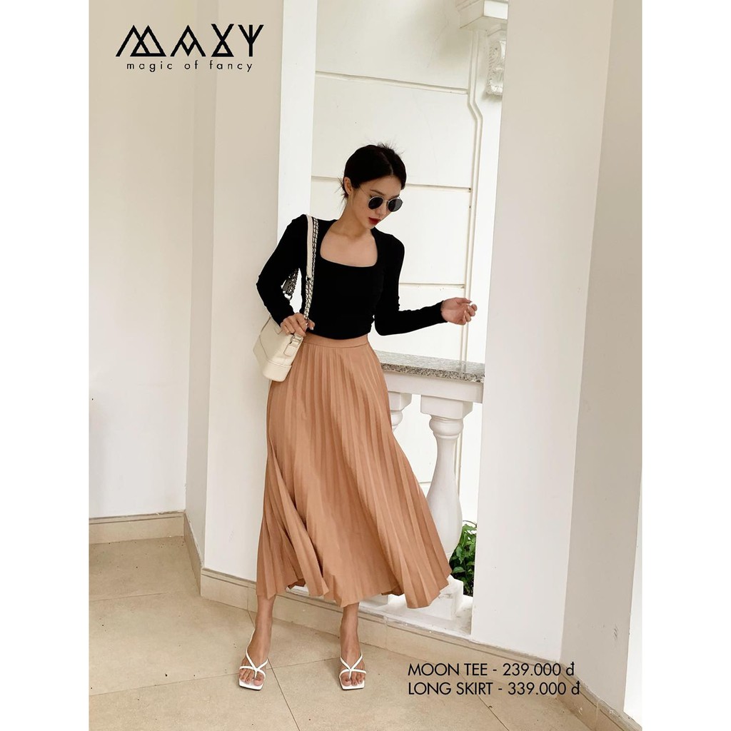 Áo thun nữ tay dài cổ vuông moon tee Maxy Workshop