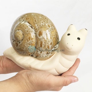 Tượng Ốc sên gốm sứ tráng men - Tượng gốm ốc xám xà cừ xinh xắn trang trí, decor sân vườn, size trung