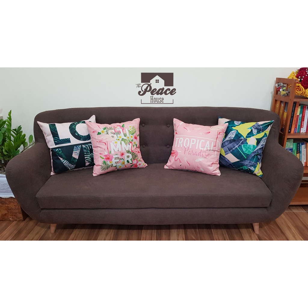 Vỏ gối vuông tựa lưng trang trí sofa hoạ tiết hồng đỗ