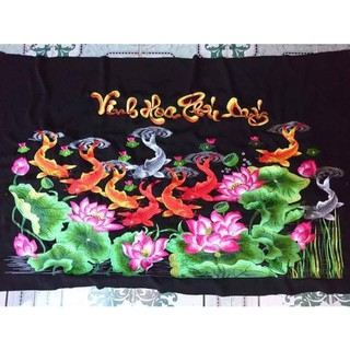 Tranh thêu thành phẩm cửu ngư quần hội khổ lớn 80x1.2m