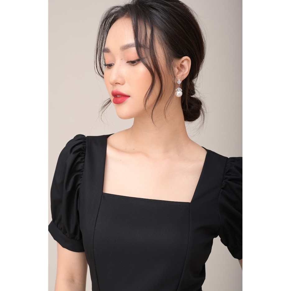 Đầm xoè nữ MIARA cổ vuông tay phồng, tùng đuôi cá, thiết kế trẻ trung, màu đen đủ size DT81