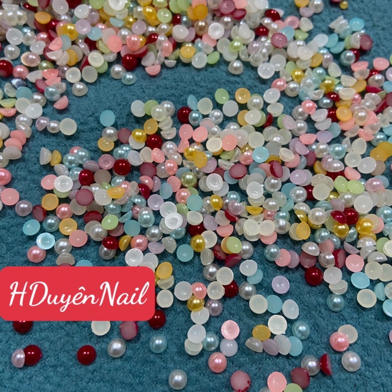 15gr 1000v 4mm ngọc trai nửa, trai nhựa trang trí móng tay làm hoa bột thủ công