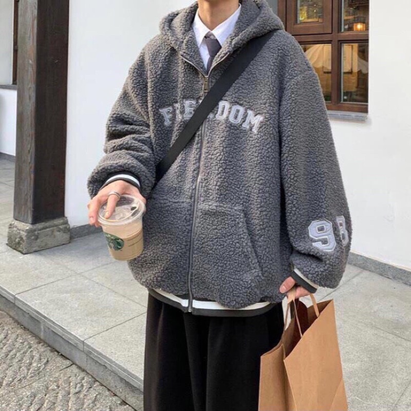 [HÀNG SẴN] Áo Khoác Lông Mũ Thêu FREEDOM Unisex Dày Dặn Nam Nữ Đều Mặc Được
